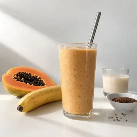 KI-generiertes Symbolbild: Rezept für Veganer Papaya-Bananen-Smoothie