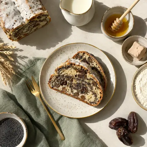 KI-generiertes Symbolbild: Rezept für Vegetarischer Mohnstollen mit Datteln und Dinkel