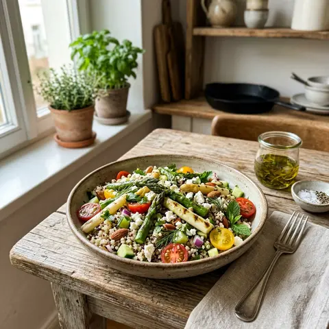 KI-generiertes Symbolbild: Rezept für Vegetarischer Spargel-Quinoa-Salat