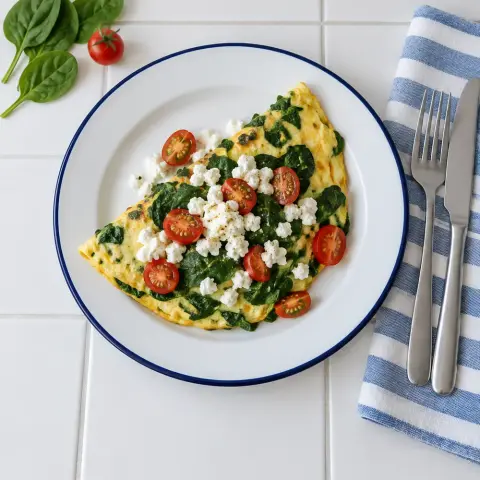 KI-generiertes Symbolbild: Rezept für Vegetarisches Hüttenkäse-Spinat-Omelett