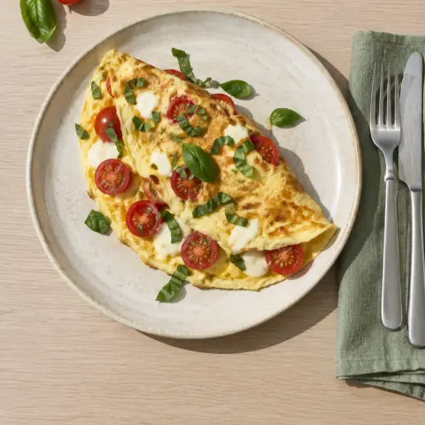 KI-generiertes Symbolbild: Rezept für Vegetarisches Mozzarella-Omelett