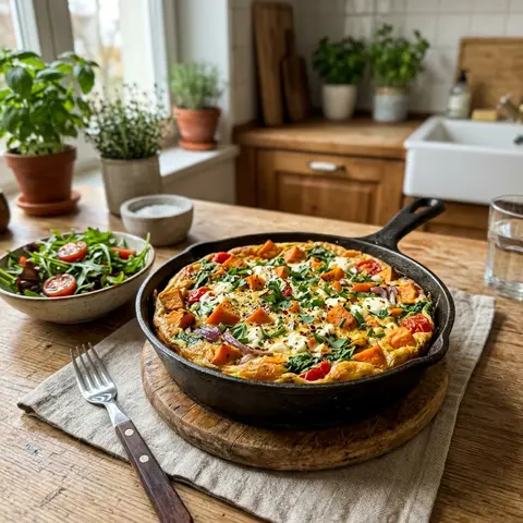KI-generiertes Symbolbild: Rezept für Vegetarisches Süßkartoffel-Omelett