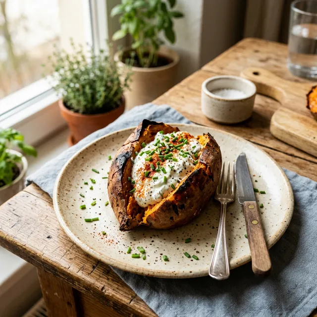 Baked sweet potato with quark
