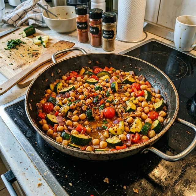 Vegan peppery courgette and chickpea pan