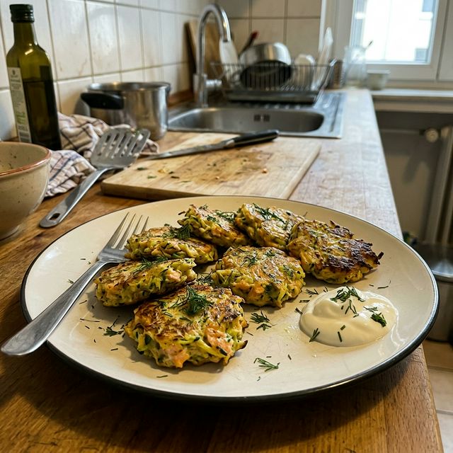 Low-carb courgette and wild salmon fritters