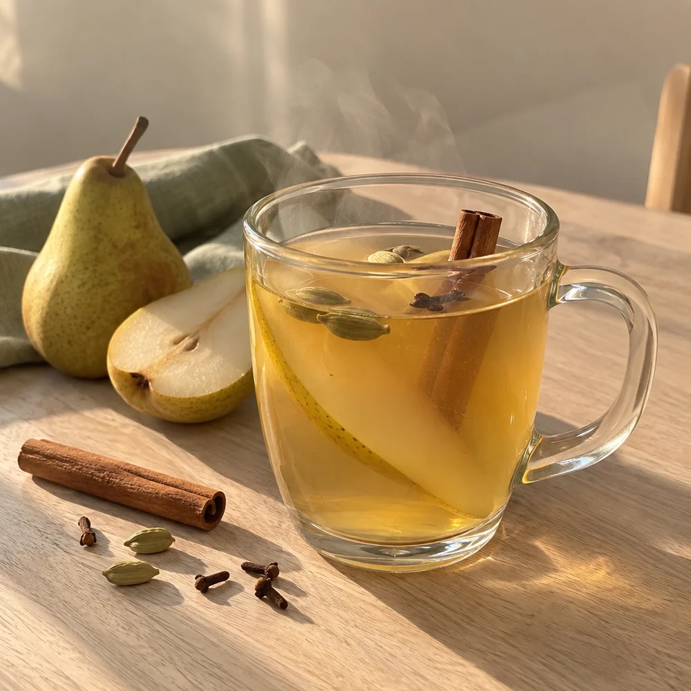 Alcohol-free white mulled wine punch with grape juice and cardamom