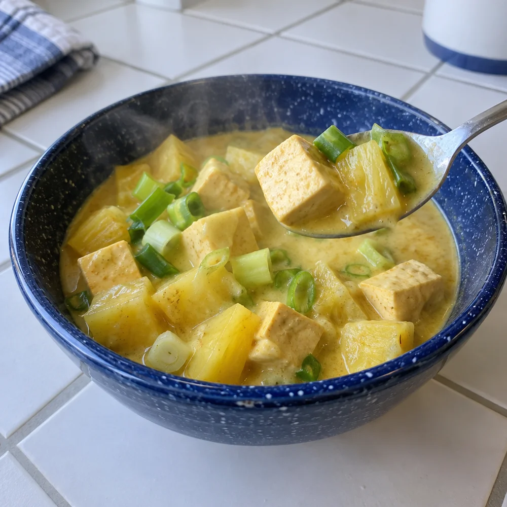 Tropical pineapple and coconut curry with tofu