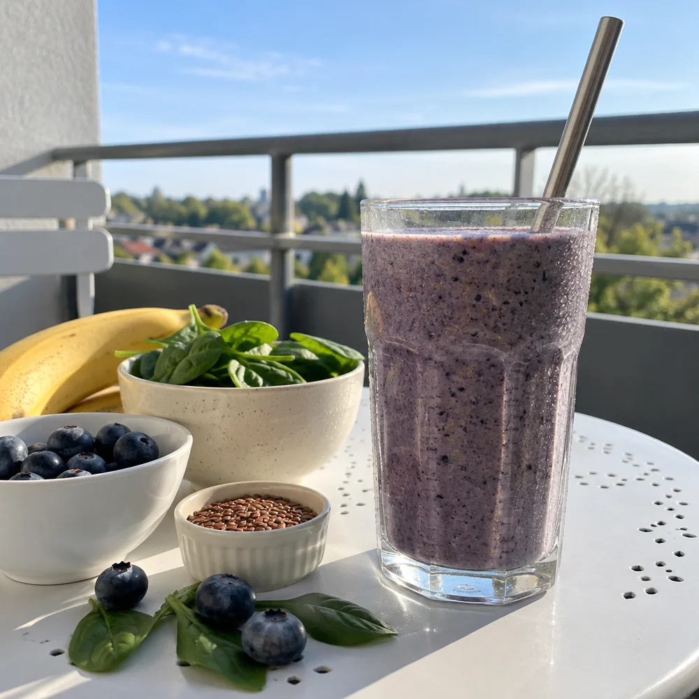 Blueberry spinach smoothie with linseed