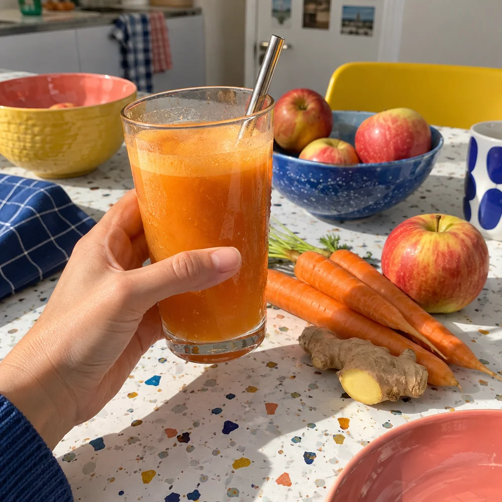 Vegan apple and carrot juice with ginger