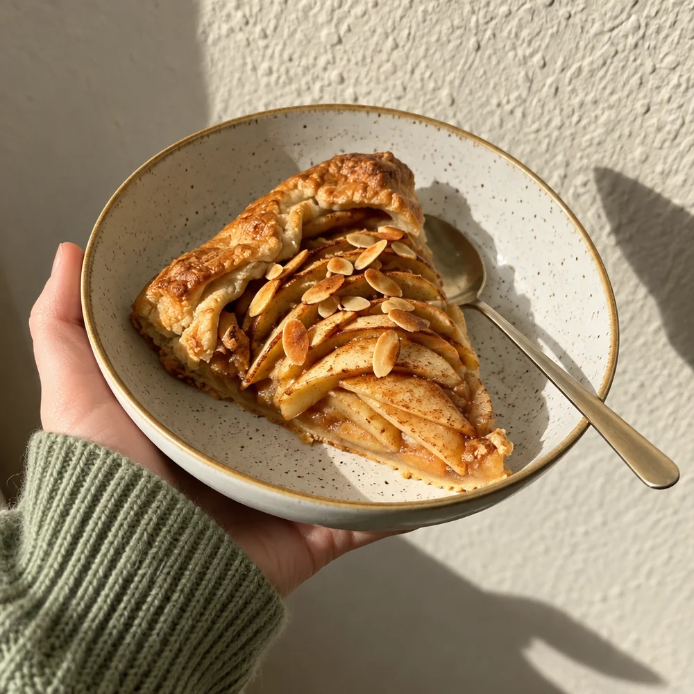 Rustic apple cinnamon galette with slivered almonds