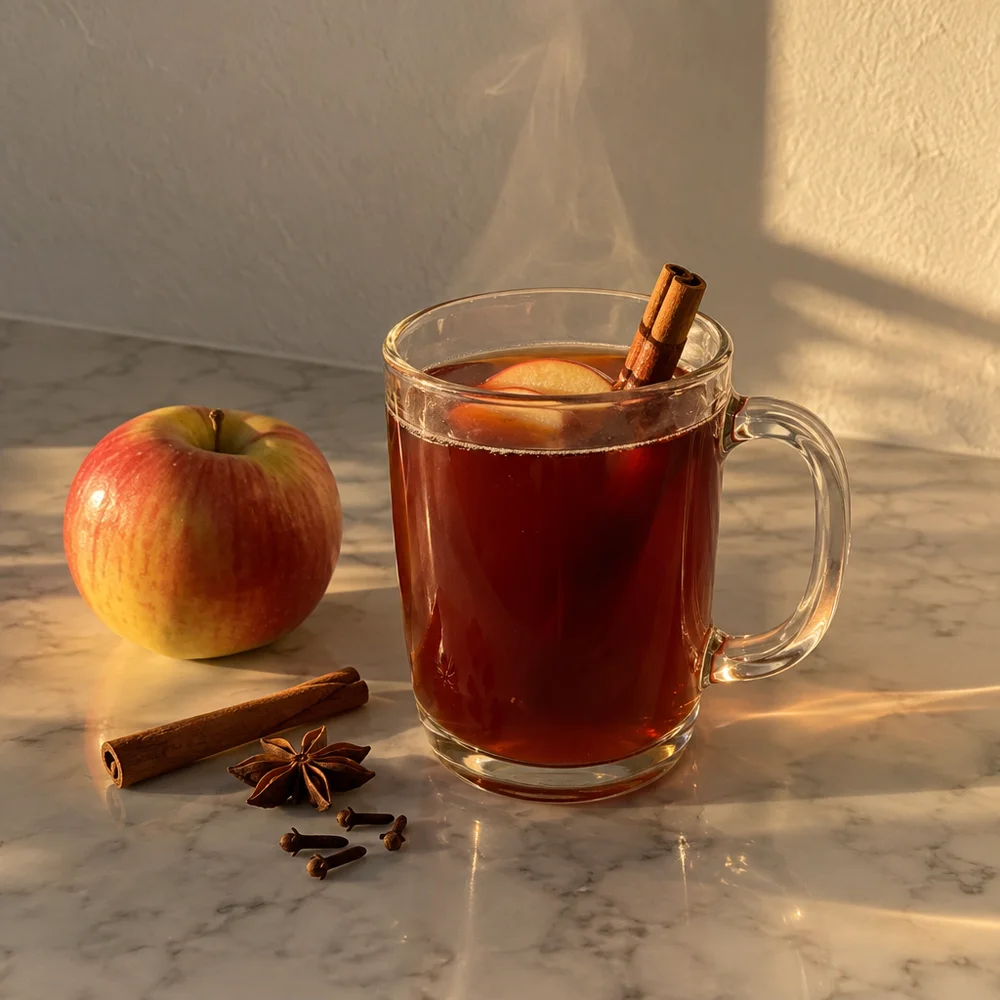 Apple punch with elderberry juice and cinnamon