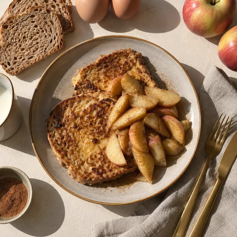 Arme Ritter (German French toast) from day-old spelt bread with cinnamon apples