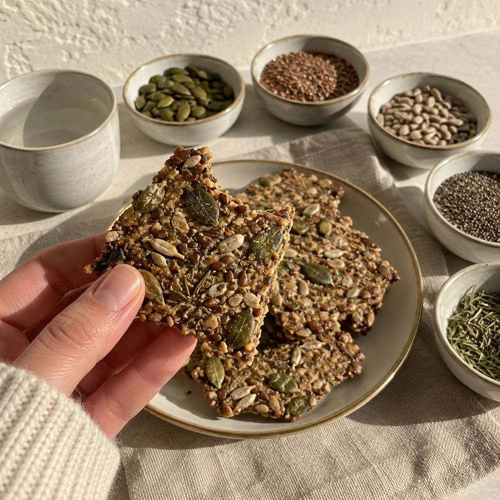 Vegan high-fibre linseed crispbread