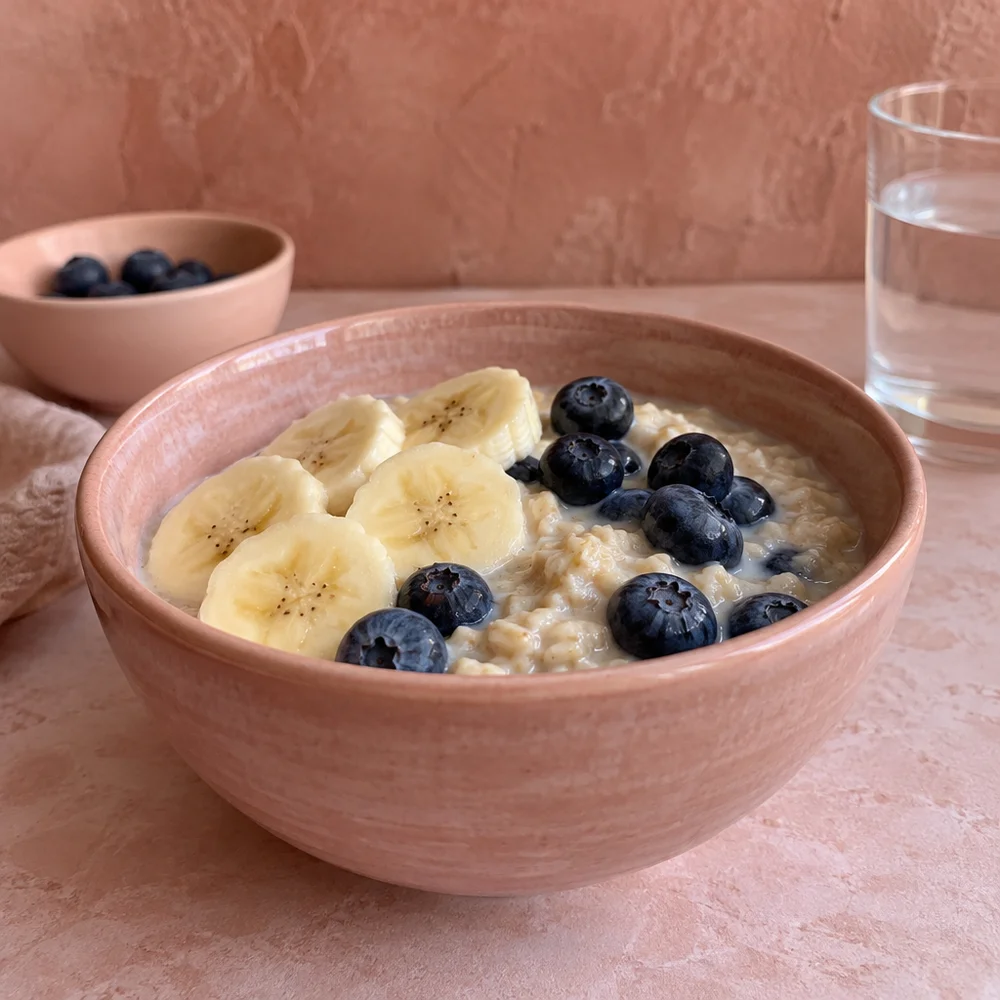 Fruity banana porridge with blueberries