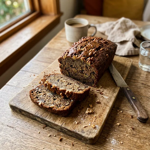Banana and walnut bread without wheat flour or refined sugar