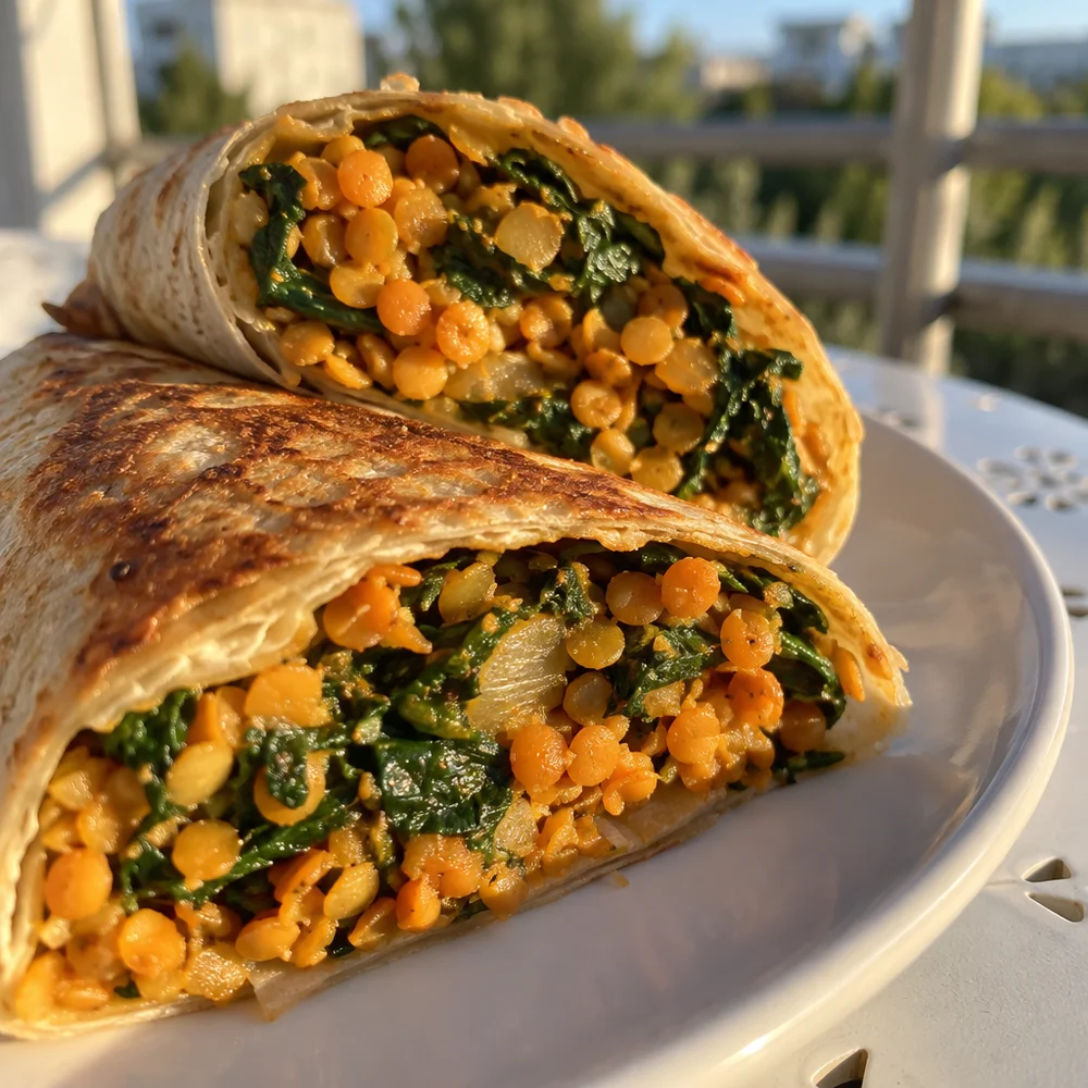Vegan lentil and spinach wraps