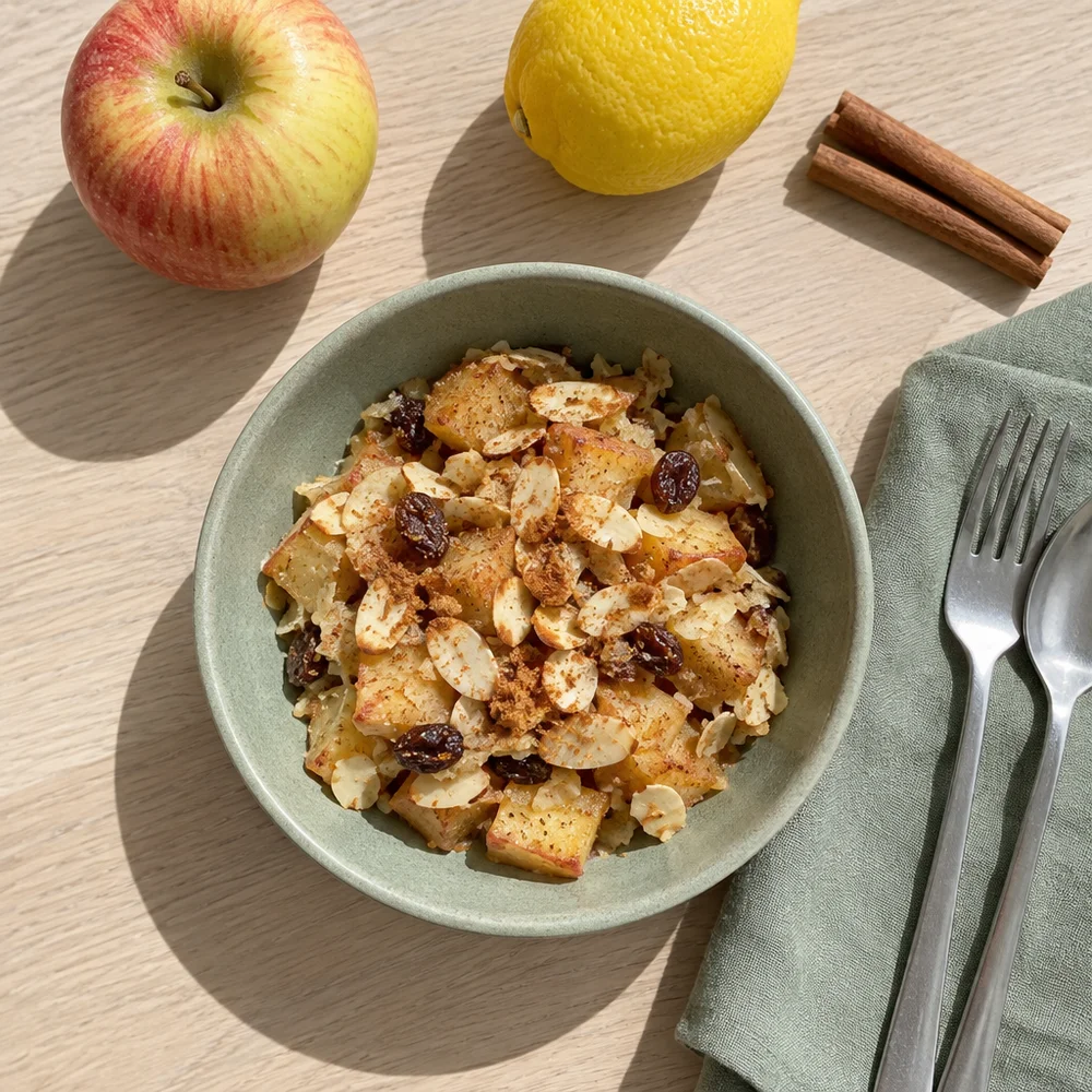 Baked apple crumble with almonds and cinnamon