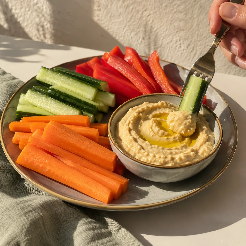 Vegan veggie sticks with creamy hummus