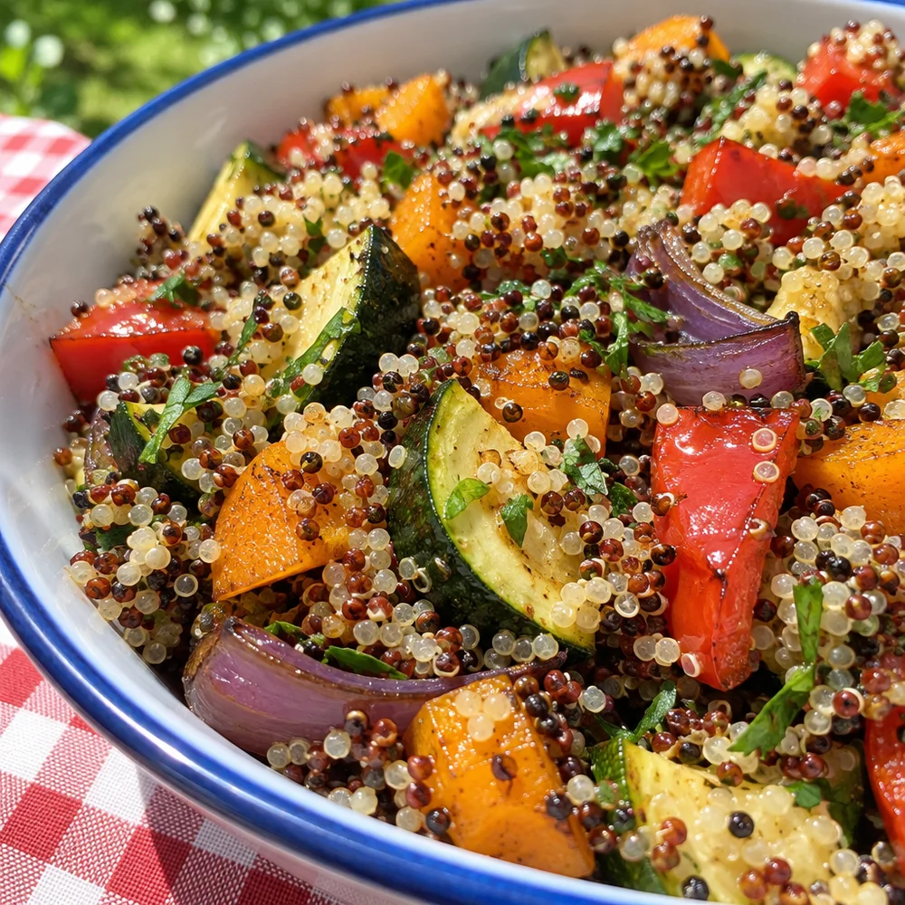 Colourful quinoa bowl with roasted veg