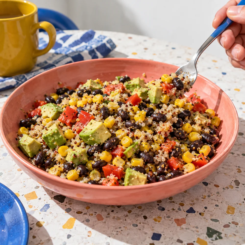 Colourful vegan burrito bowl
