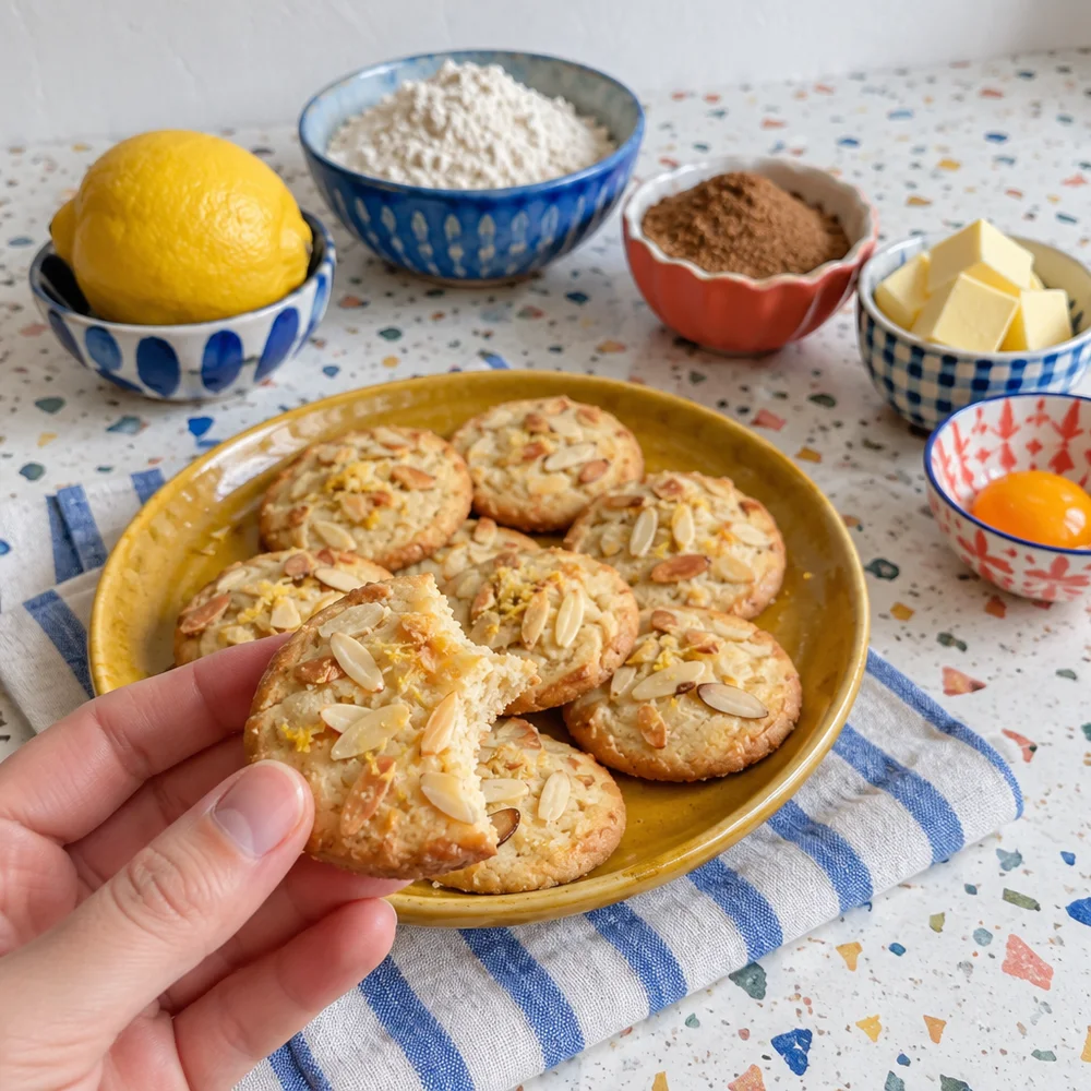 Butter S cookies with lemon and slivered almonds