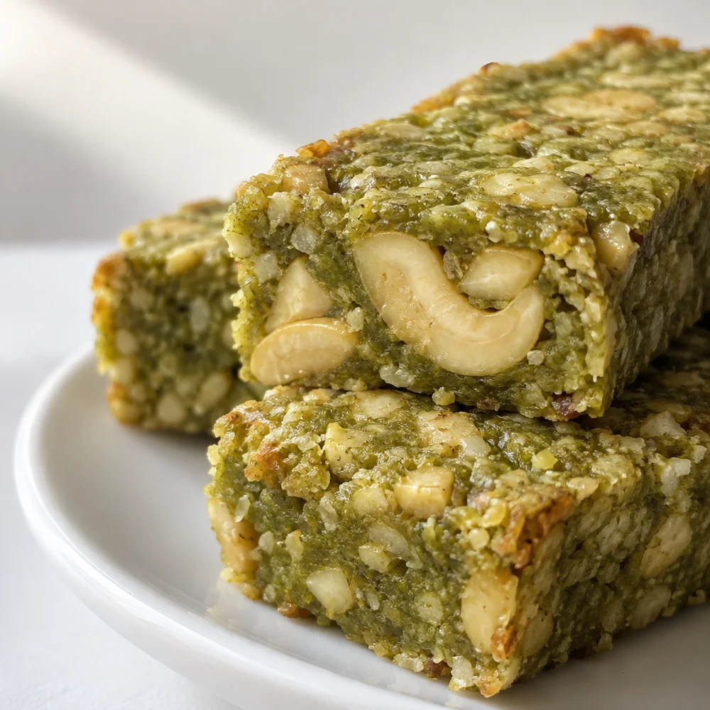 No-bake cashew matcha energy bars