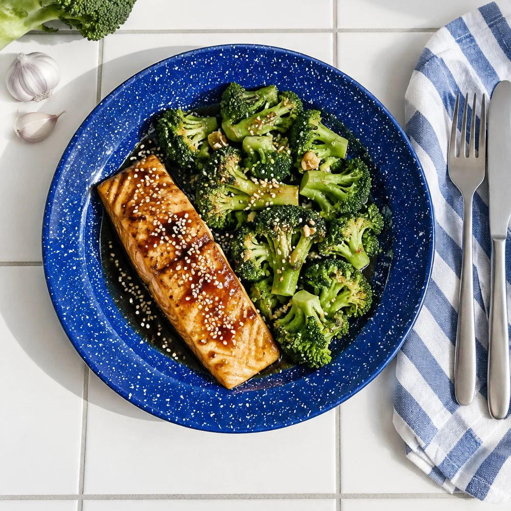 Teriyaki salmon with sesame broccoli