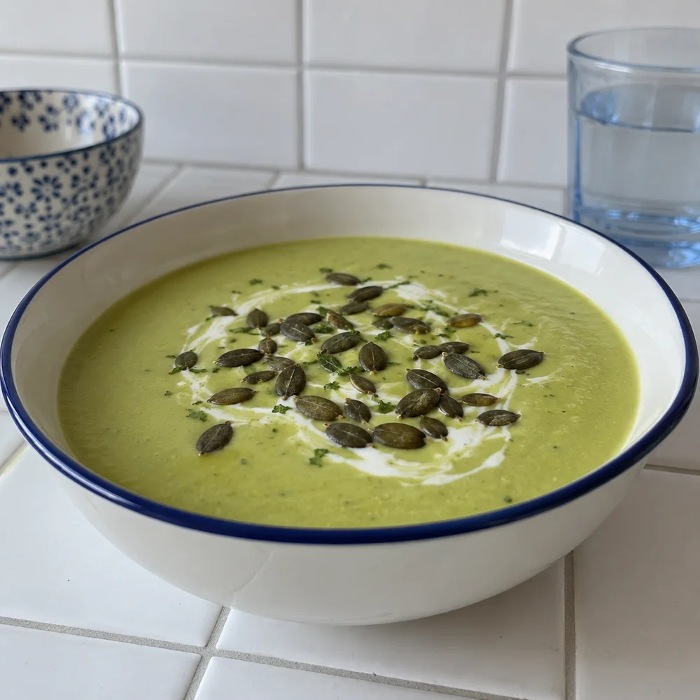 Vegan avocado and pea soup with mint