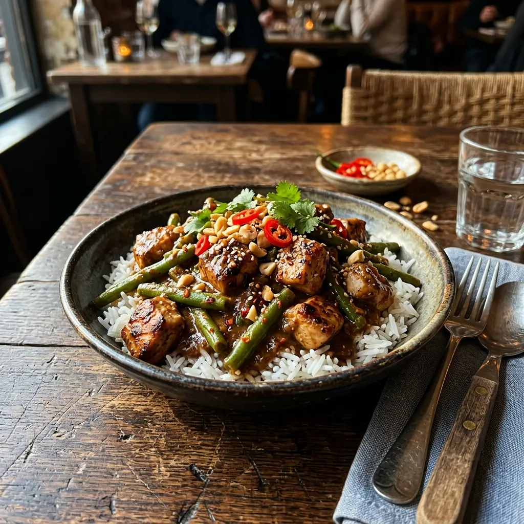 Creamy peanut chicken pan with rice