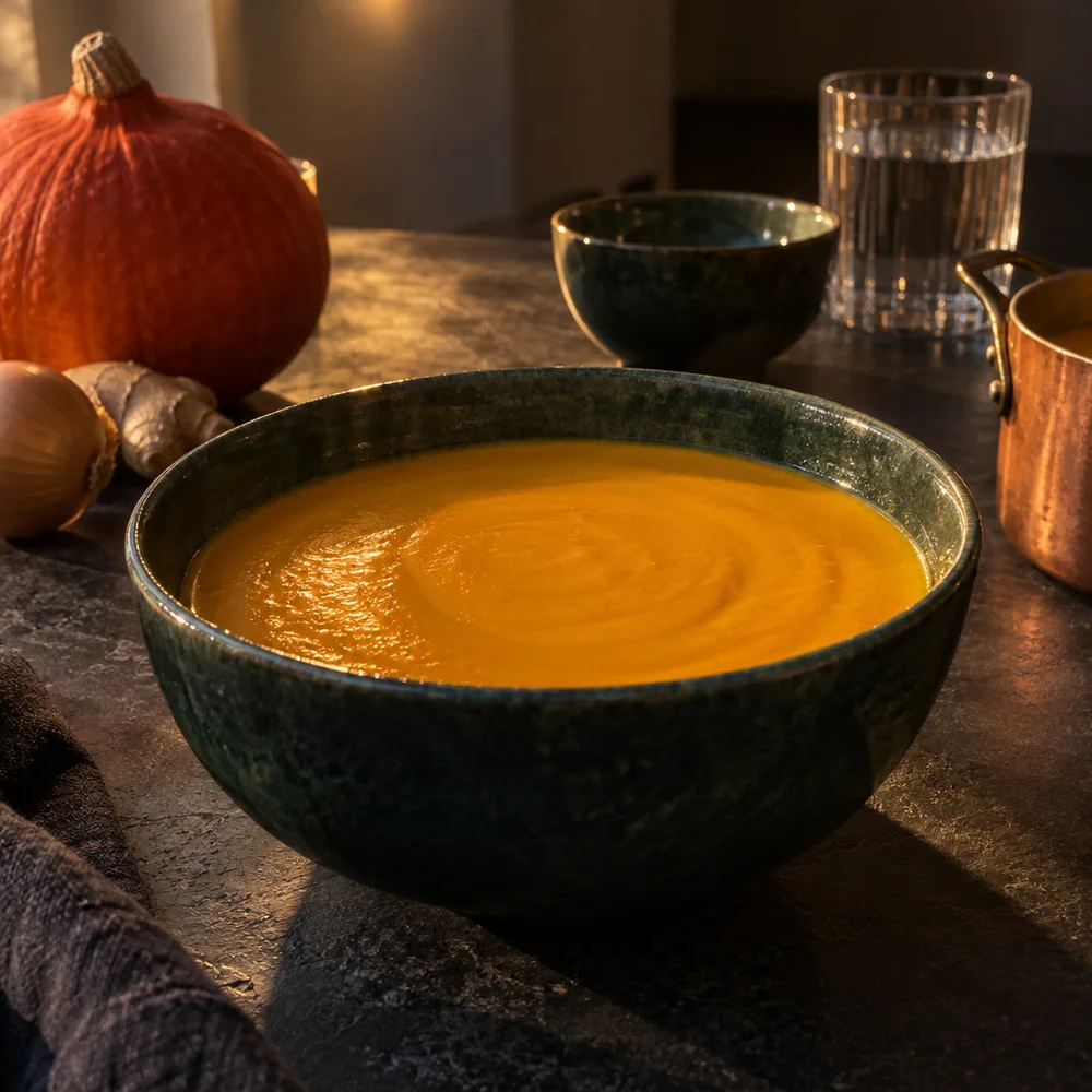 Vegan creamy pumpkin soup with ginger