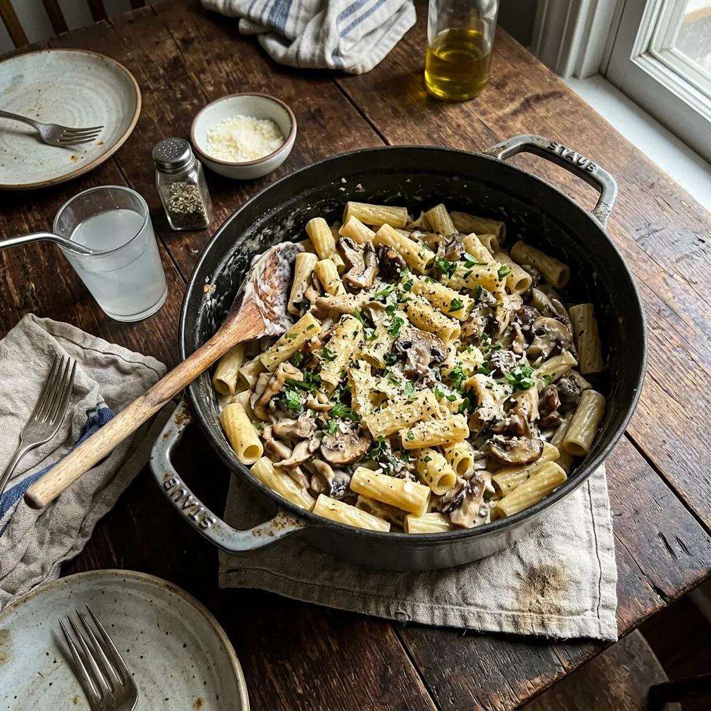 Creamy one-pot pasta with mushrooms