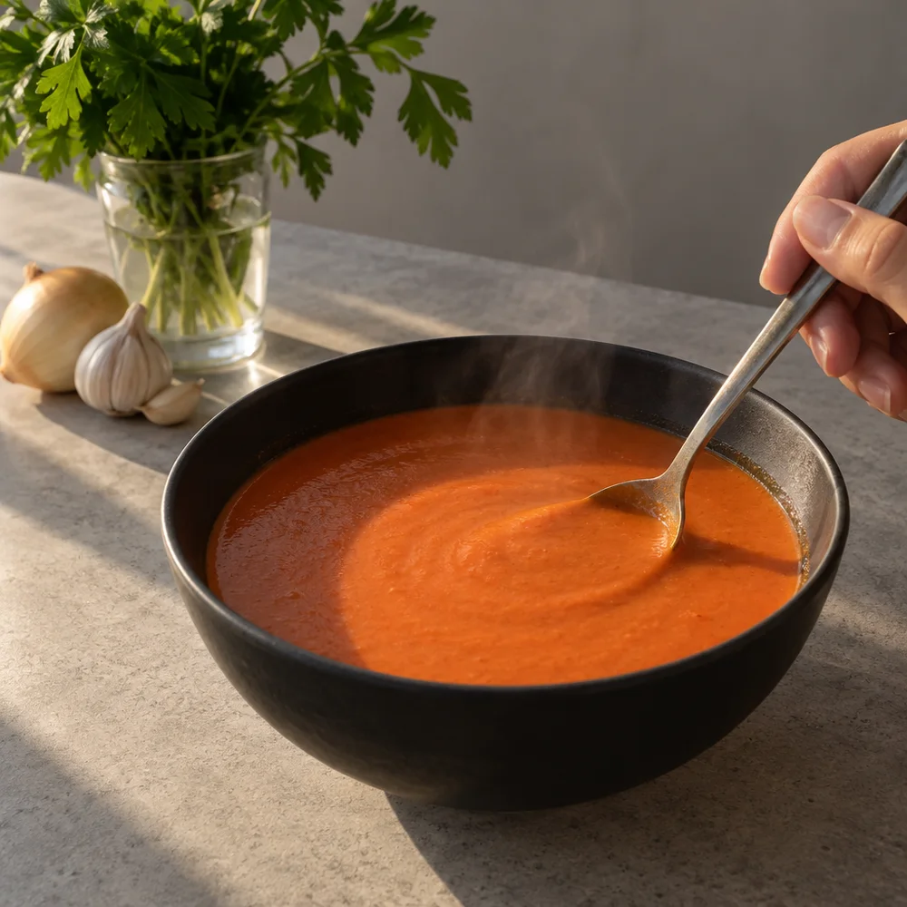 Vegan creamy tomato and coconut soup