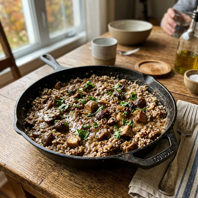 Vegan mushroom pan-fry with quinoa