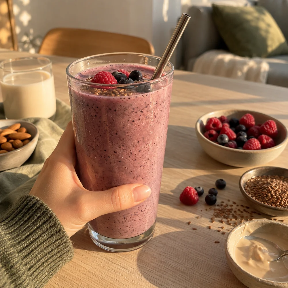Vegan creamy berry protein smoothie