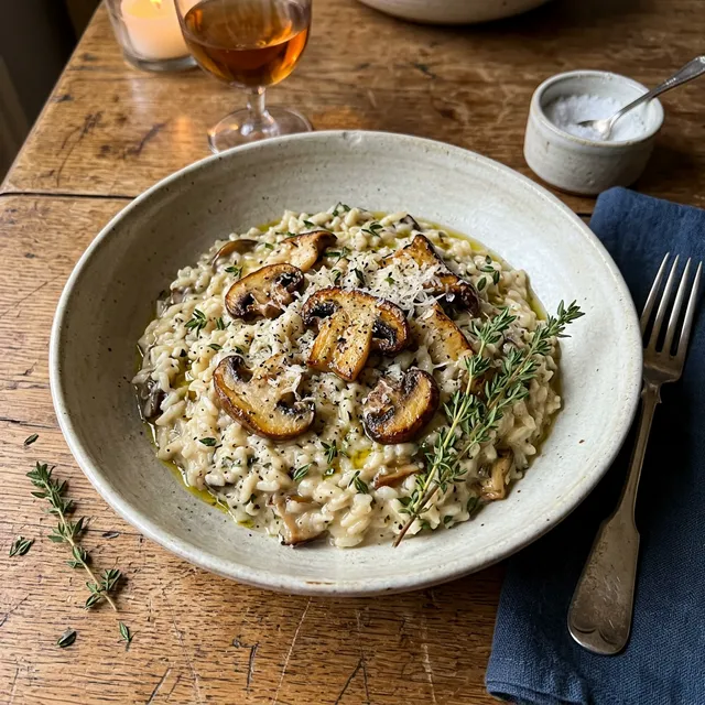 Vegan creamy cashew and mushroom risotto without cream