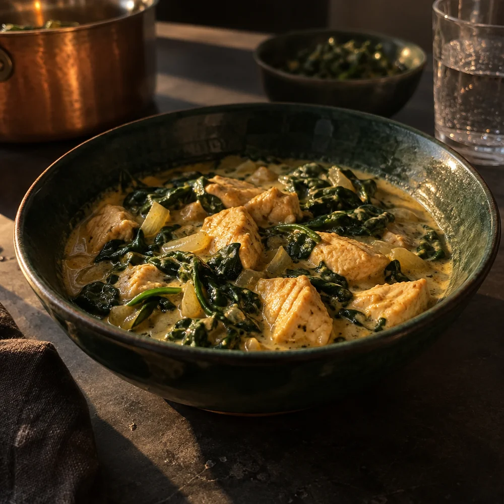 Creamy chicken and coconut curry with spinach