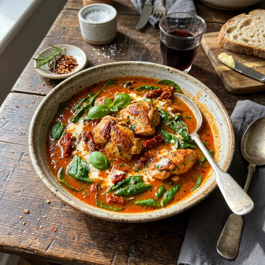 Creamy tomato chicken with spinach