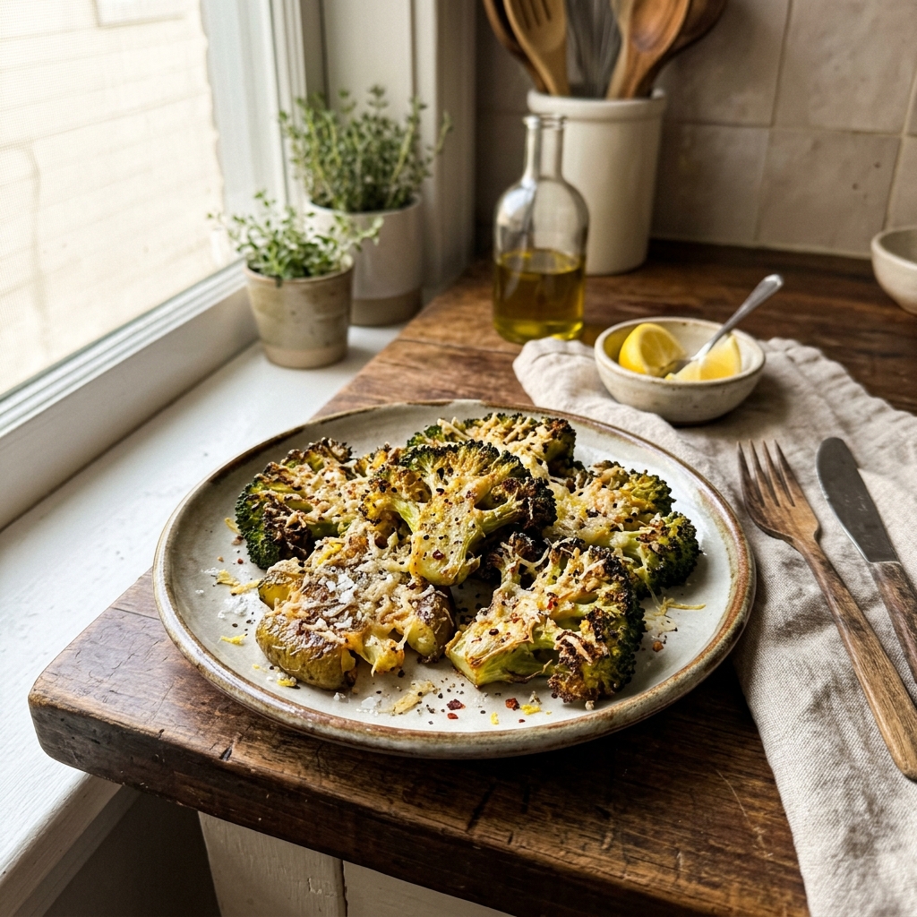 Low-carb smashed broccoli with parmesan