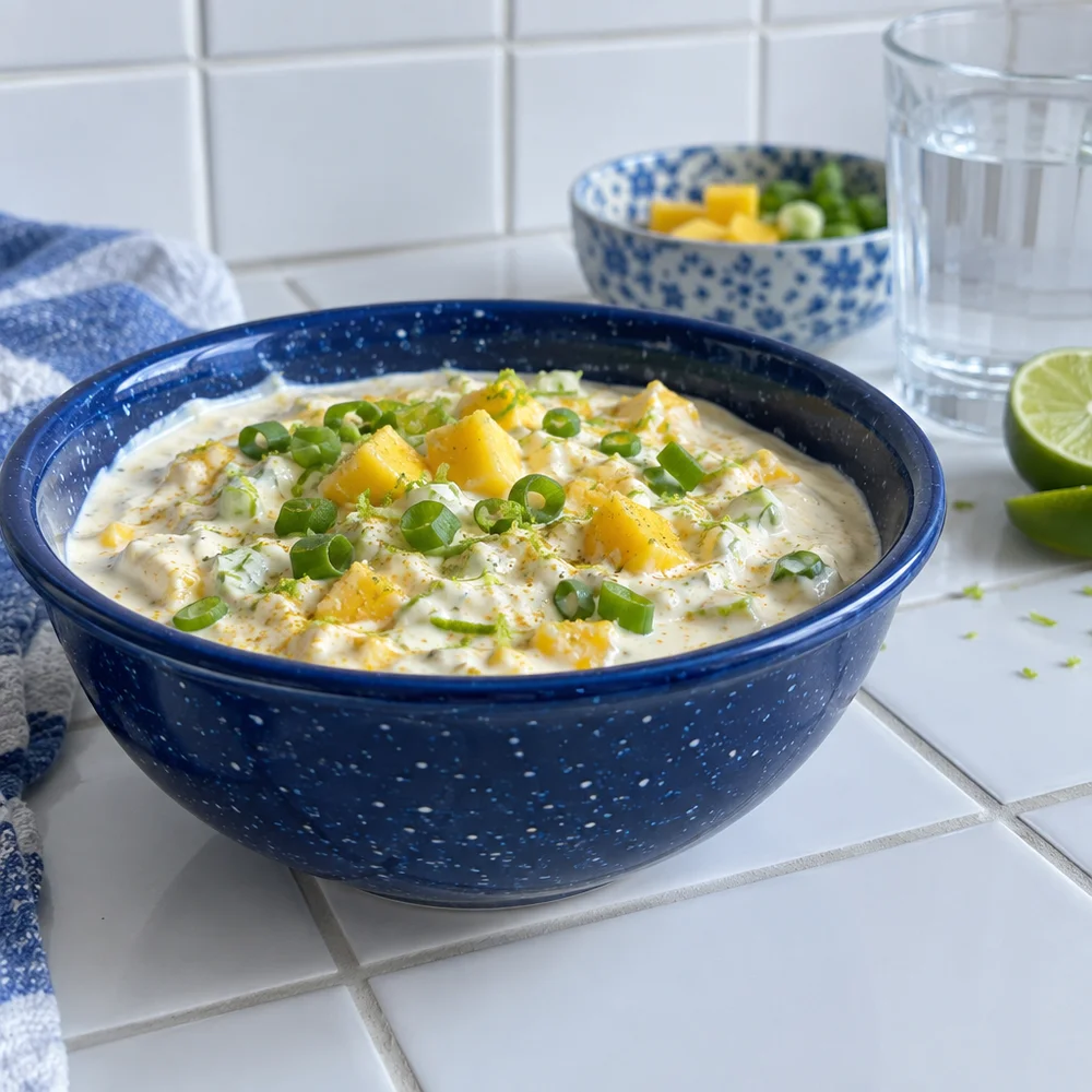 Curry yoghurt dip with mango for raclette and fondue