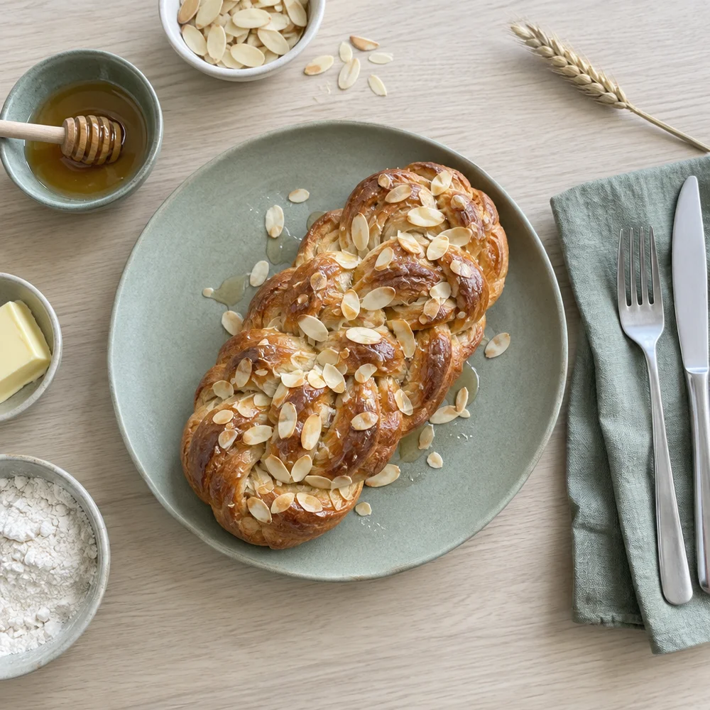 Spelt plaited loaf with honey and almonds