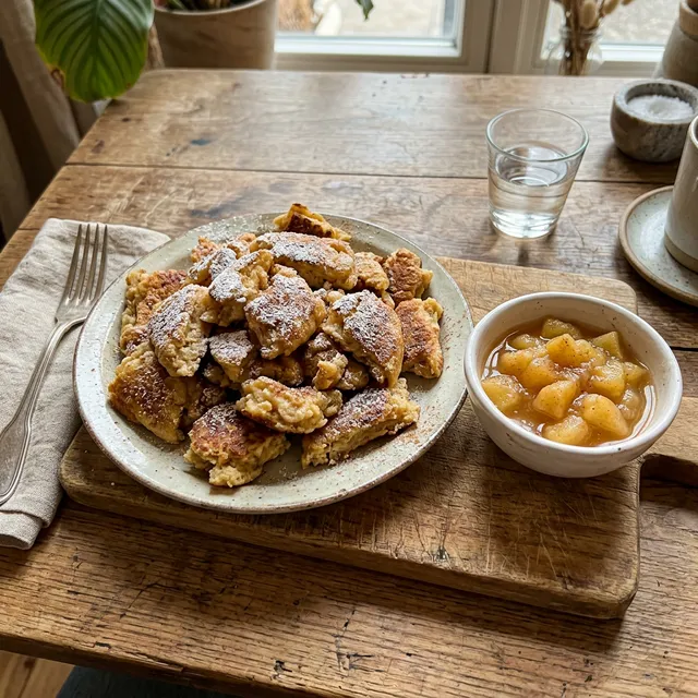 Spelt Kaiserschmarrn (shredded pancake) with apple compote