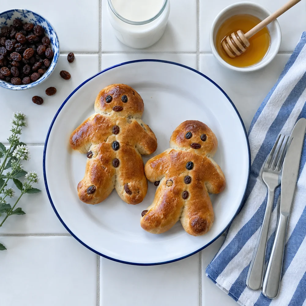 Spelt Stutenkerle (sweet bread men) with raisins