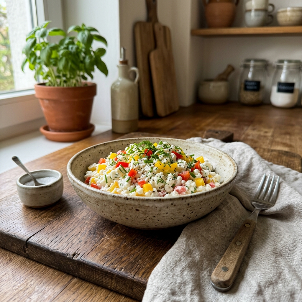 Simple cottage cheese salad with peppers