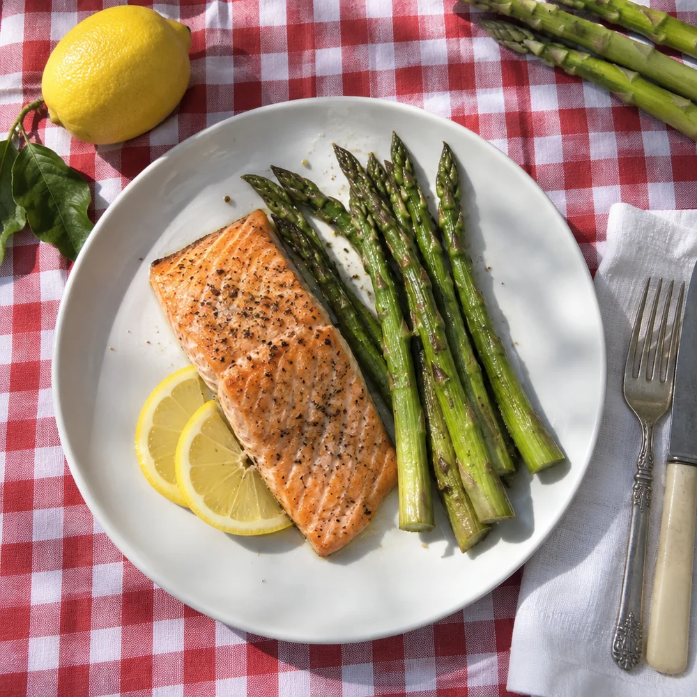 Easy oven-baked salmon with fresh green asparagus