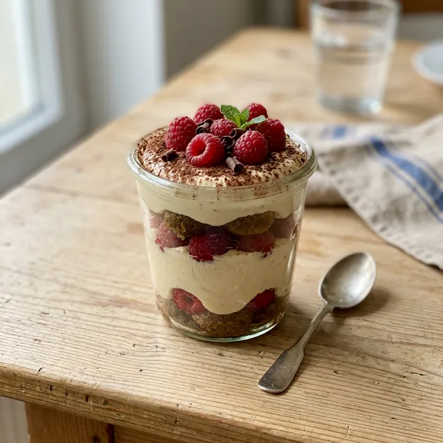 Gluten-free easy raspberry tiramisu in a glass