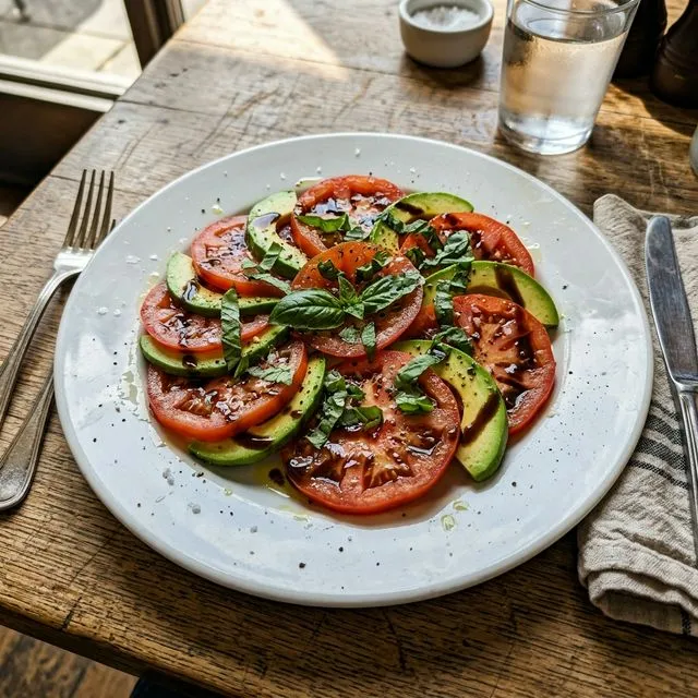 Tomato and avocado carpaccio with basil