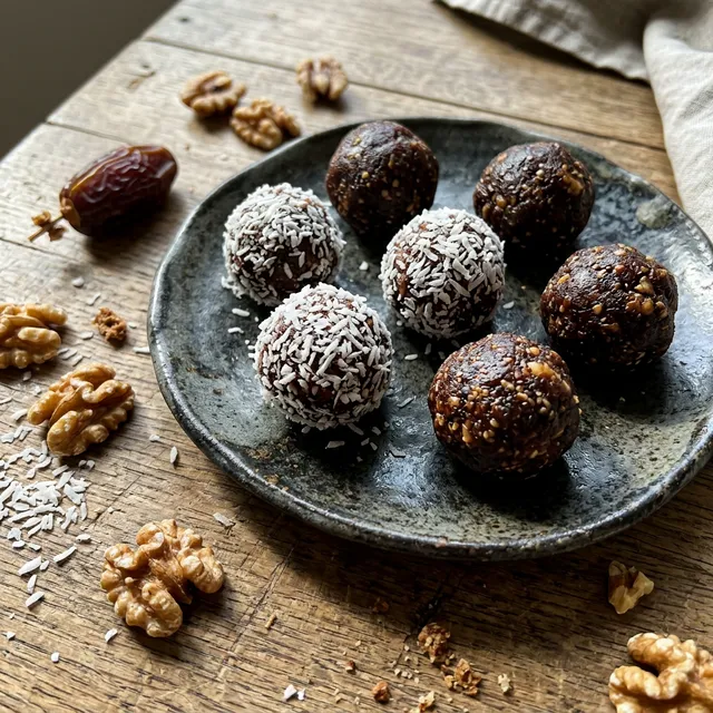 Vegan energy balls with dates and walnuts
