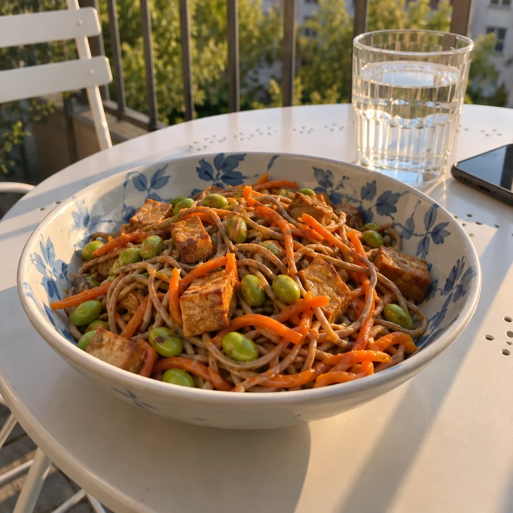 Vegan peanut and ginger soba noodle salad