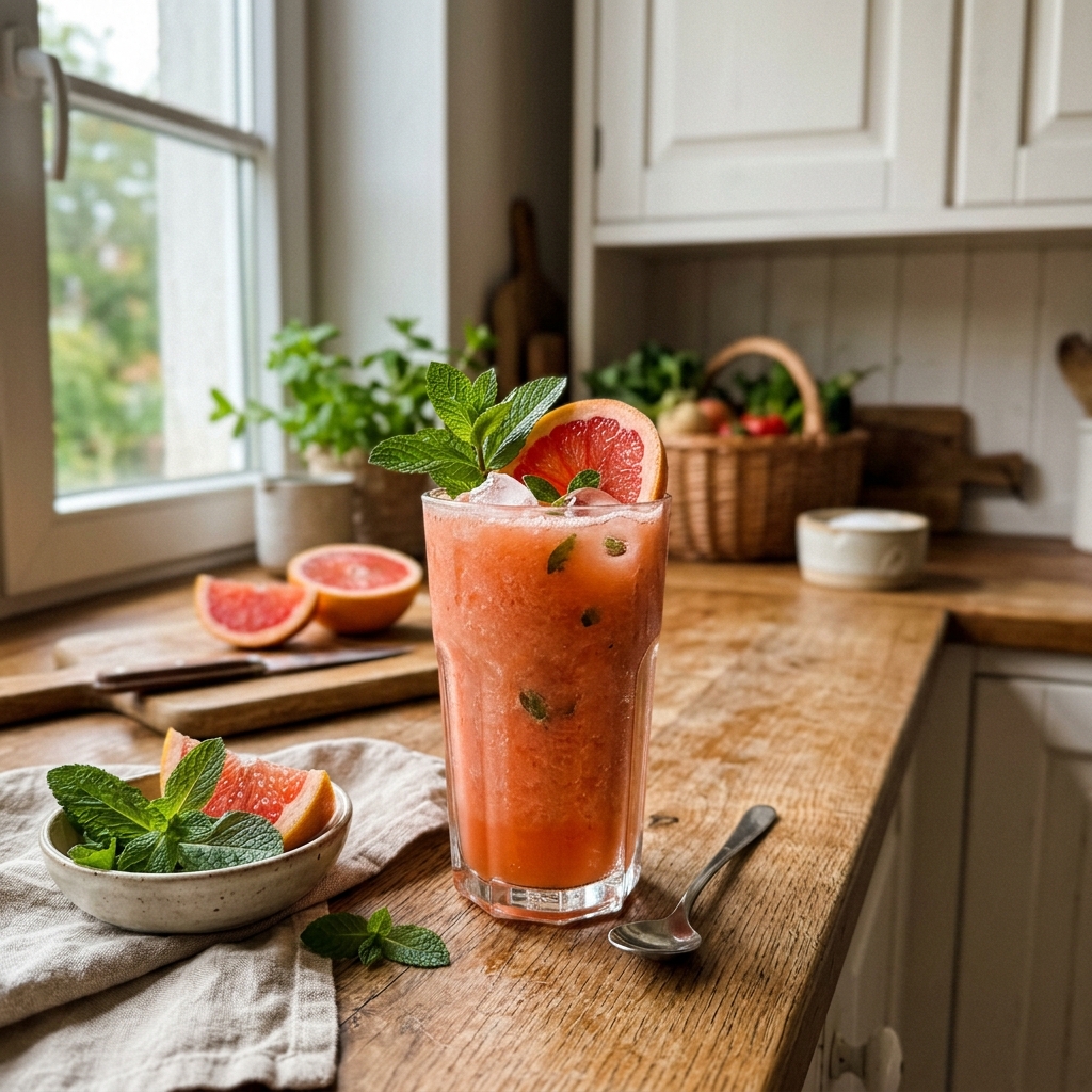 Refreshing grapefruit and mint smoothie