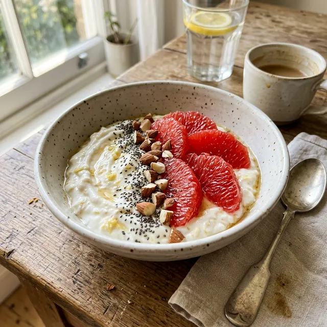 Vegan grapefruit and ginger bowl with chia seeds